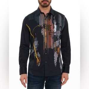SOLD Robert Graham mens L Large black embroidered Sapporo button up shirt EUC